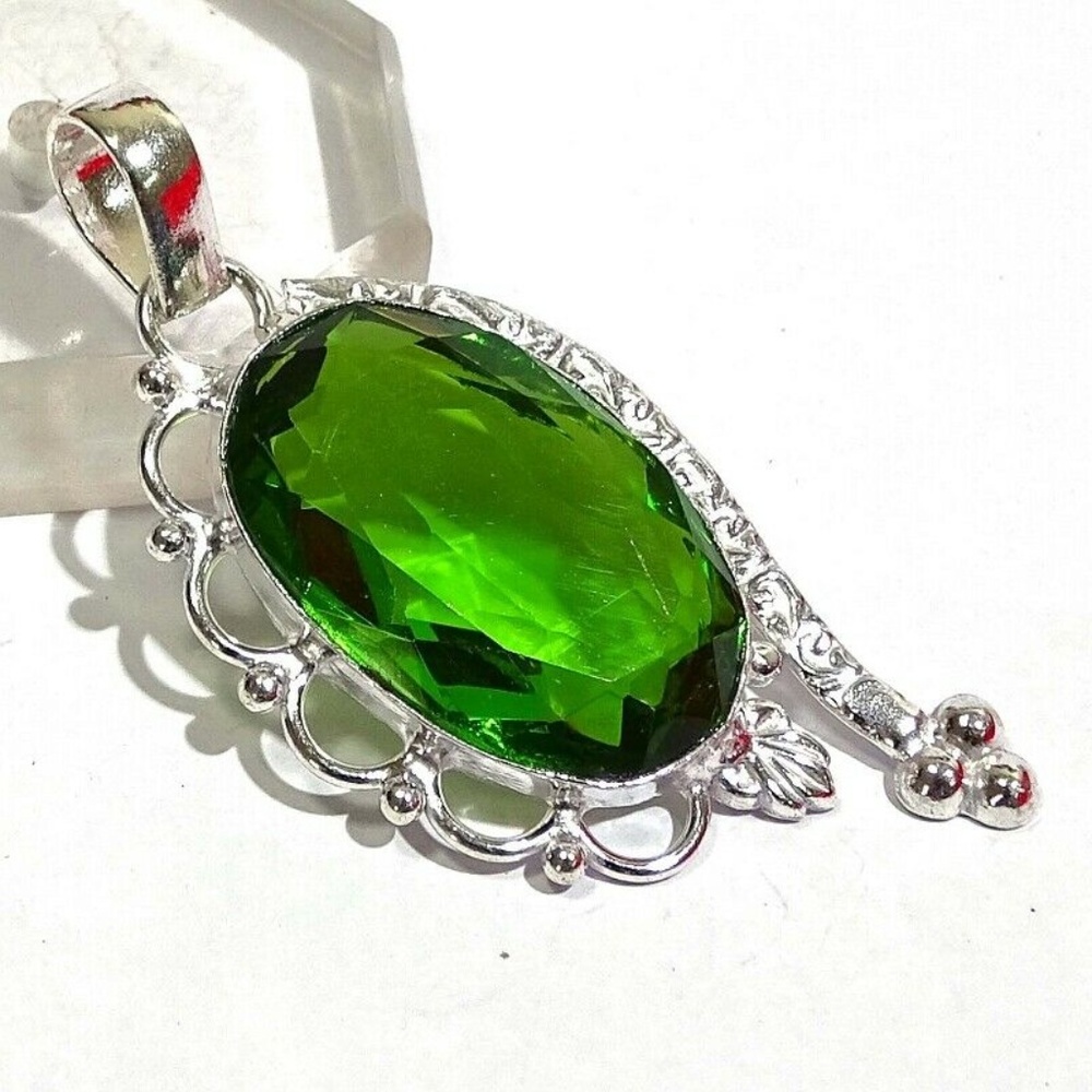 NWT 18" Ster. Silver Peridot-Quartz Necklace